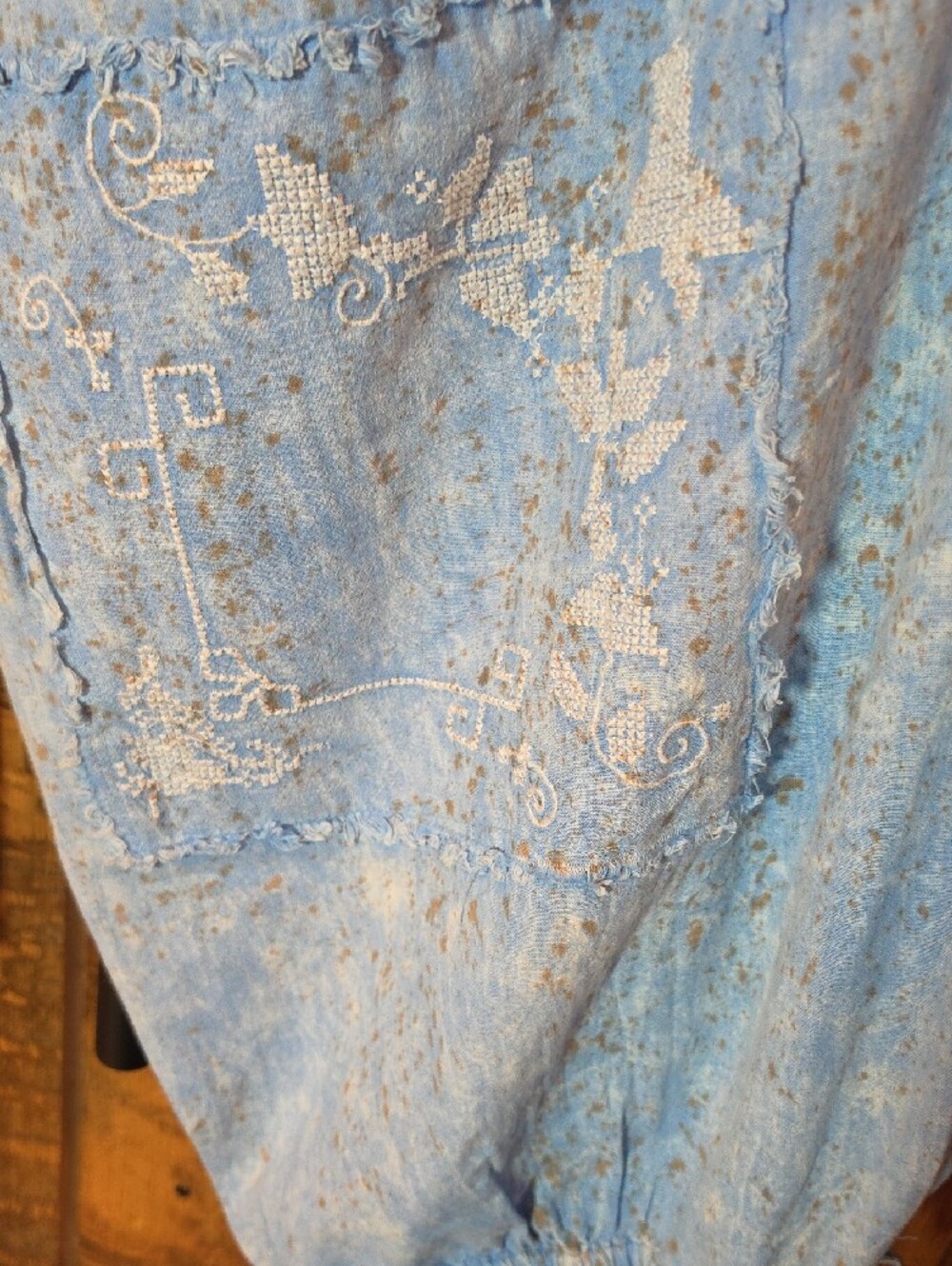 147p Genie Cross Stitch Pants Light Blue Women's Wide-Leg Cargo Linen Pants - Picture 16 of 16